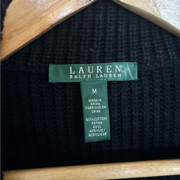 Ralph Lauren Black Knit Ribbed Button Down Shawl Collar Utility Cardigan Sweater - Picture 7 of 13